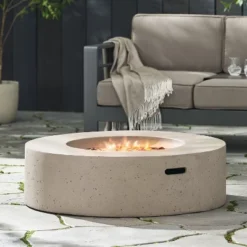Outdoor 50,000 BTU Round MgO Concrete Propane Fire Pit, Light Grey (Tank Cover Not Included) -Bold Design Store GUEST 9cc4869f fdc2 4d04 b78c 09dbd5177363
