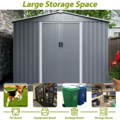 8x6 FT Outdoor Tool Storage Shed With Metal Foundation & Lockable Doors, All Weather Metal Sheds For Garden, Patio, Backyard, Lawn, Gray -Bold Design Store GUEST 9dc7cc66 0396 407e b4de 248060c6b136