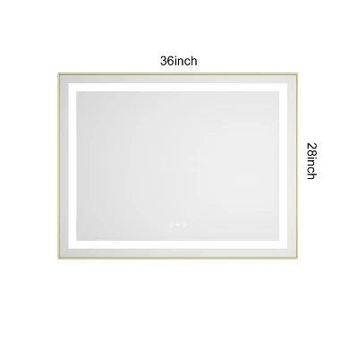 36 X 28 Inch LED Bathroom Mirror With Front And Backlight,Wall Mounted Vanity Mirror With Aluminum Frame,Anti-Fog, Memory, 3 Colors, Stepless Dimmable 5 36 X 28 Inch LED Bathroom Mirror With Front And Backlight,Wall Mounted Vanity Mirror With Aluminum Frame,Anti-Fog, Memory, 3 Colors, Stepless Dimmable - Image 5