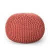 Bordeaux Knitted Cotton Round Pouf, Coral