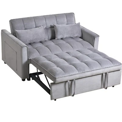 Modern Polyester Loveseat Futon Sofa Couch Polyesterllout Bed, Small Love Seat Lounge Sofa W/Reclining Backrest, Toss Pillows, Pockets 5 Modern Polyester Loveseat Futon Sofa Couch Polyesterllout Bed, Small Love Seat Lounge Sofa W/Reclining Backrest, Toss Pillows, Pockets - Image 5