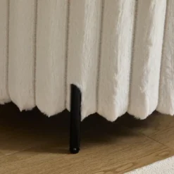 22.05"Wide Upholstered Round Pouf Ottoman Foot Rest With Black Metal Legs,Faux Fur Footstool For Living Room Bedroom Entryway. Beige -Bold Design Store GUEST 9f08d890 8e53 437c 8041 3020143194d3