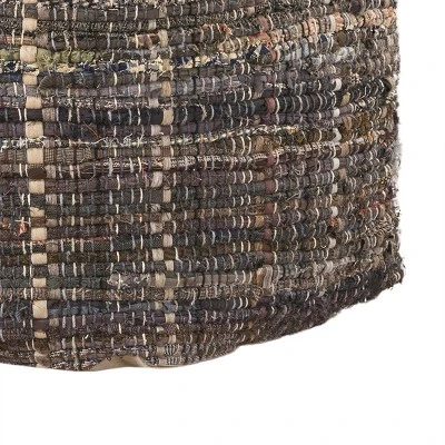 Koki Handcrafted Fabric Pouf, Khaki 3 Koki Handcrafted Fabric Pouf, Khaki - Image 3