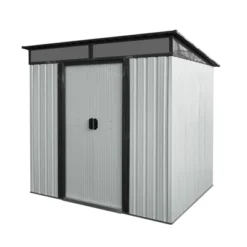 6ft X 5ft Outdoor Metal Storage Shed With Lockable Sliding Doors And Transparent Plate For Garden, Lawn ( White And Black )