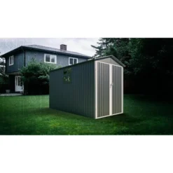 Motorcycle Outdoor Steel Storage Shed With Window , Tracks And Fixtures,Grey+White -Bold Design Store GUEST a32a212b 867c 45df a112 8ff2c3145838