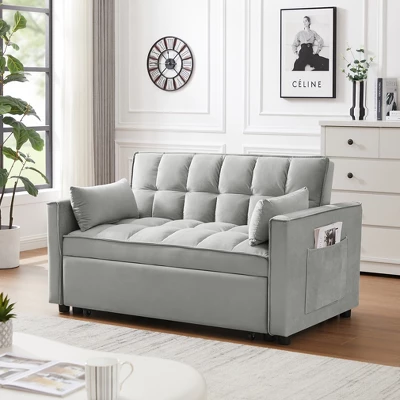 Modern Polyester Loveseat Futon Sofa Couch W/Polyesterllout Bed,Small Love Seat Lounge Sofa W/Reclining Backrest,Toss Pillows, Pockets 11 Modern Polyester Loveseat Futon Sofa Couch W/Polyesterllout Bed,Small Love Seat Lounge Sofa W/Reclining Backrest,Toss Pillows, Pockets - Image 11