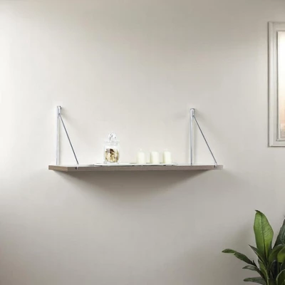 Palmer Floating Wall Decor Wall Mounted Rustic Decorative Hanging Metal Bracket Single Shelf For Books, White/Chrome 4 Palmer Floating Wall Decor Wall Mounted Rustic Decorative Hanging Metal Bracket Single Shelf For Books, White/Chrome - Image 4