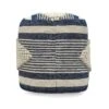 Diamond Handcrafted Fabric Cylindrical Pouf, White And Dark Blue