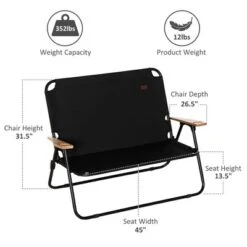 Double Folding Camping Chair, Loveseat For 2 Adults, Portable Camping Couch With Wood Armrest & Cupholders, For Backpacking, Beach, Travel, Black -Bold Design Store GUEST a53741e1 d5e5 40dd a22b e0126bbb4e53