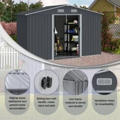 Outdoor Storage Shed 8 X 10 FT Tool Sheds, Heavy Duty Storage House With Sliding Doors With Air Vent For Backyard Patio Lawn To Store Bikes,Grey -Bold Design Store GUEST a6570c8e 8ed9 4900 8f51 f8dadf18f93e