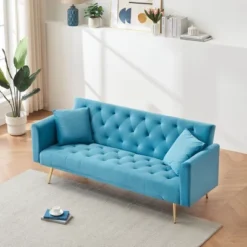 71 Inch Convertible Love Seat Sofa, American Retro, Light Blue Polyester, Suitable For Small Living Room, Bedroom, Office -Bold Design Store GUEST a6c13cb5 a0ad 454f 8073 b99d1cd06dfa