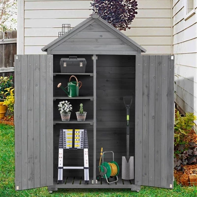 Outdoor Storage Cabinet, Garden Wood Tool Shed, Outside Wooden Shed Closet With Shelves And Latch For Yard 39.56"x 22.04"x 68.89" 6 Outdoor Storage Cabinet, Garden Wood Tool Shed, Outside Wooden Shed Closet With Shelves And Latch For Yard 39.56"x 22.04"x 68.89" - Image 6