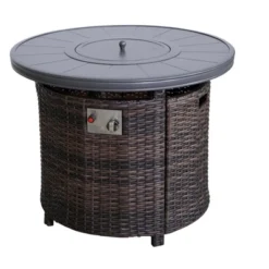 25" H X 32" W Aluminum Outdoor Fire Pit Table With Lid(Espresso)