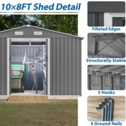 10X8 FT Outdoor Tool Storage Shed With Metal Foundation & Lockable Doors, All Weather Metal Sheds For Garden, Patio, Backyard, Lawn, Gray -Bold Design Store GUEST a9fb34e8 e07d 4413 bfd5 bf29e075d69a