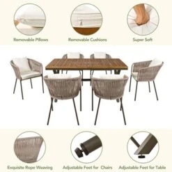 7 Pieces Patio Dining Set, All-Weather Outdoor Furniture Set With Dining Table And Chairs, Metal Frame, For For Garden, Backyard, Beige -Bold Design Store GUEST aba1b86a 3463 4807 805c 9f525a526c79
