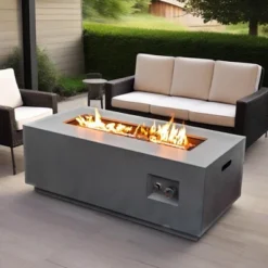 42" Propane Gas Fire Pit Table 2-Pieces, 50000 BTU Rectangular Steel Fire Pit With Glass Wind Guard For Outside Patio Deck Garden Courtyard -Gray -Bold Design Store GUEST ac1ab135 89de 45fd bf99 aca3794a7a71
