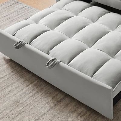 Modern Polyester Loveseat Futon Sofa Couch W/Polyesterllout Bed,Small Love Seat Lounge Sofa W/Reclining Backrest,Toss Pillows, Pockets 4 Modern Polyester Loveseat Futon Sofa Couch W/Polyesterllout Bed,Small Love Seat Lounge Sofa W/Reclining Backrest,Toss Pillows, Pockets - Image 4