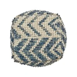 Alina Wool And Cotton Pouf, Natural And Blue -Bold Design Store GUEST adfe9f6f 7829 4e90 8318 b84a8147bf16