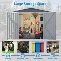 8 X 6 FT Outdoor Waterproof Garden Tool Storage Sheds With Metal Foundation With Floor Frame,with Lockable Doors & Air Vents, For Backyard, Lawn, Gray -Bold Design Store GUEST ae152599 7934 48ae 98dd ff8df98e78df