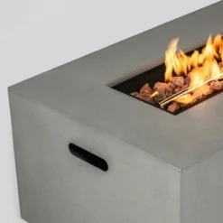 42" Propane Gas Fire Pit Table 2-Pieces, 50000 BTU Rectangular Steel Fire Pit With Glass Wind Guard For Outside Patio Deck Garden Courtyard -Gray -Bold Design Store GUEST aefa84cb fdfe 473f 89e0 ef11c459be45