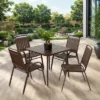5-Piece Plastic Chair And Steel Table Outdoor Dining Set, Plastic Chairs And Table Set For Garden Patio, Brown