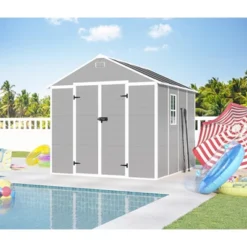 8*8ft Resin Storage Shed, High Quality Pp Material, Strong Structure, Waterproof, Rust And UV Proof, Large Storage Space, HD Window Lighting -Bold Design Store GUEST b0004974 4ff7 4897 83f6 d9b8c870ab75