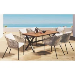 7 Pieces Patio Dining Set, All-Weather Outdoor Furniture Set With Dining Table And Chairs, Metal Frame, For For Garden, Backyard, Beige -Bold Design Store GUEST b00bdf5d 85a3 460f 9781 e2c919e7dc9c