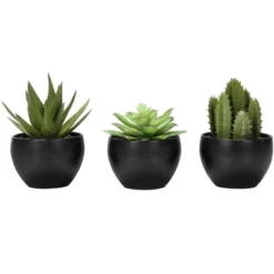 Artificial Plant, 6" Tall, Succulent, Indoor, Faux, Fake, Table, Greenery, Potted, Set Of 3, Decorative, Green Plants, Black Pots -Bold Design Store GUEST b11a6905 8c1b 48ae be5c 6e305404214f