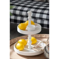 D11.8x15.4in Two-Tiered Round Wooden Tray, White -Bold Design Store GUEST b192fd02 380c 4df8 aee5 0ebbd3be1c75