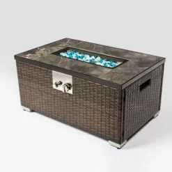 32" Propane Gas Fire Pit Table, 50000 BTU Rectangular Fire Pit, Tile Tabletop With Beautiful Wicker Base For Outside Patio Deck Garden Courtyard-Brown 19 32" Propane Gas Fire Pit Table, 50000 BTU Rectangular Fire Pit, Tile Tabletop With Beautiful Wicker Base For Outside Patio Deck Garden Courtyard-Brown -Bold Design Store GUEST b1bb654c f3c5 462e 8995 6686a799165e
