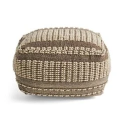 Rustic Wool And Cotton Large Pouf, Brown -Bold Design Store GUEST b1be0df5 05f2 4895 88bd abc385ec12cc