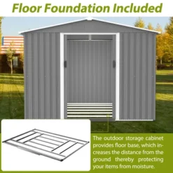 8x6 FT Outdoor Tool Storage Shed With Metal Foundation & Lockable Doors, All Weather Metal Sheds For Garden, Patio, Backyard, Lawn, Gray -Bold Design Store GUEST b1fa6697 7d98 42f3 b360 2671379ddc7d