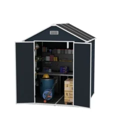 6*6ft Resin Storage Shed, High Quality Pp Material, Rust And UV Proof, Large Storage Space, 12mm Thick Pp Board, HD Window Lighting Dark Gray -Bold Design Store GUEST b25e78dd 795e 45f6 a136 77b15968590e