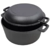 2 In 1 Pre-Seasoned Cast Iron Dutch Oven With Dual Handles, Outdoor Camping Deep Pot For Cooking BBQ Baking Campfire, 5 Quart.With 1pc Iron Pot Rack.