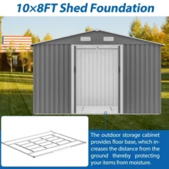 10X8 FT Outdoor Tool Storage Shed With Metal Foundation & Lockable Doors, All Weather Metal Sheds For Garden, Patio, Backyard, Lawn, Gray -Bold Design Store GUEST b29f1ac8 e767 4fd8 ba67 11af48c9ff5d