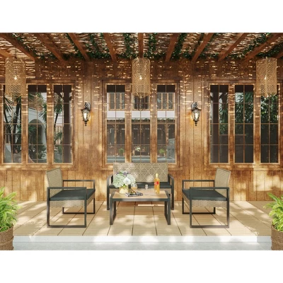 4-Piece Patio Furniture Set Outdoor Balcony Porch Garden Backyard Lawn Furniture Acacia Wood Table Top, Morden Black And Light Brown 13 4-Piece Patio Furniture Set Outdoor Balcony Porch Garden Backyard Lawn Furniture Acacia Wood Table Top, Morden Black And Light Brown - Image 13