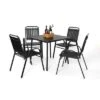 5-Piece Plastic Chair And Steel Table Outdoor Dining Set, Plastic Chairs And Table Set For Garden Patio, Black