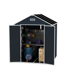 6*6ft Resin Storage Shed, High Quality Pp Material, Rust And UV Proof, Large Storage Space, 12mm Thick Pp Board, HD Window Lighting Dark Gray -Bold Design Store GUEST b62b6956 e184 4244 b45d e3c16d2b8aa4