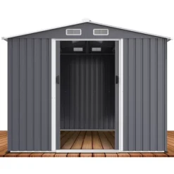 Outdoor Storage Shed 8 X 12FTLarge Metal Tool Sheds, Heavy Duty Storage House With Sliding Doors With Air Vent To Store Bikes, Tools,Grey -Bold Design Store GUEST b647ff32 1114 4c24 97d1 3d24178dfaed