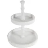 D11.8x15.4in Two-Tiered Round Wooden Tray, White