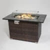 44" Propane Gas Fire Pit Table, 50000 BTU Rectangular Fire Pit, Tile Tabletop With Beautiful Wicker Base For Outside Patio Deck Garden Courtyard-Brown