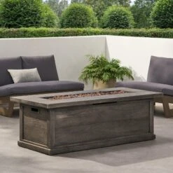 56" Outdoor 50,000 BTU Rectangular MgO Concrete Propane Fire Pit, Grey Wood Pattern (Tank Cover Not Included) -Bold Design Store GUEST b759edf7 a252 4820 a620 8ffbabab68f9