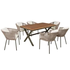 7 Pieces Patio Dining Set, All-Weather Outdoor Furniture Set With Dining Table And Chairs, Metal Frame, For For Garden, Backyard, Beige -Bold Design Store GUEST b7991d46 da95 42f1 a181 a14a7e536a9c