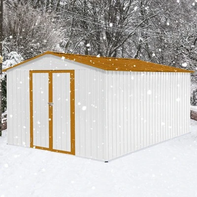 Metal Garden Sheds 12ftx10ft Outdoor Storage Sheds White+Yellow 3 Metal Garden Sheds 12ftx10ft Outdoor Storage Sheds White+Yellow - Image 3