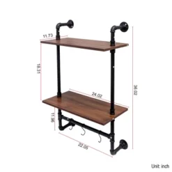 Industrial Pipe Shelf 3 Tier And 2 Tier Wall Mounted Shelves 36in Wood Display Shelves, And 3 Additional Hooks,Farmhouse Kitchen Bar Shelf -Bold Design Store GUEST b8b3d336 835c 4900 8bcb 316cc63c079c
