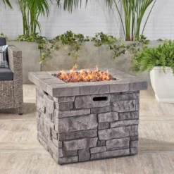 30" Outdoor Square MgO Propane Fire Pit - 40,000 BTU, Grey -Bold Design Store GUEST b8ebac15 2623 43b5 aae9 fa0c6af5defb