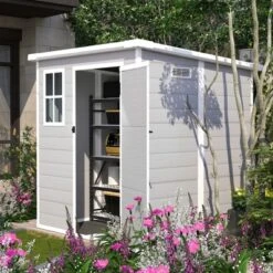 6x6 FT Outdoor Resin Storage Shed , Waterproof,with Floor & Window & Lockable Doors And Vents, Tool Shed For Bike,Garden,All Weather Use, Light Grey -Bold Design Store GUEST b95a021d 5599 457e 8e67 16ccaea138ec