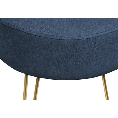 Ottoman, Pouf, Footrest, Foot Stool, 14in Round, Blue Fabric, Gold Metal Legs, Contemporary, Modern 6 Ottoman, Pouf, Footrest, Foot Stool, 14in Round, Blue Fabric, Gold Metal Legs, Contemporary, Modern - Image 6