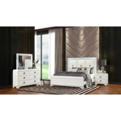 Laguna Modern Style 2-Drawer Night Stand Made With Wood, Hidden Jewelry Drawer And Crystal Accents In White Same As G150108982 (NJ Inventory) -Bold Design Store GUEST bac85e19 46e6 4756 a4e9 9e3e39903d06
