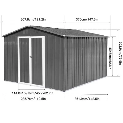 Metal Garden Sheds 12ftx10ft Outdoor Storage Sheds Grey 2 Metal Garden Sheds 12ftx10ft Outdoor Storage Sheds Grey - Image 2